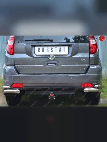 Защита заднего бампера (2 трубы Ø63 и 42 мм уголки, нержавейка) SLITKOFF Great Wall Hover H3  дорестайлинг (2010-2014)