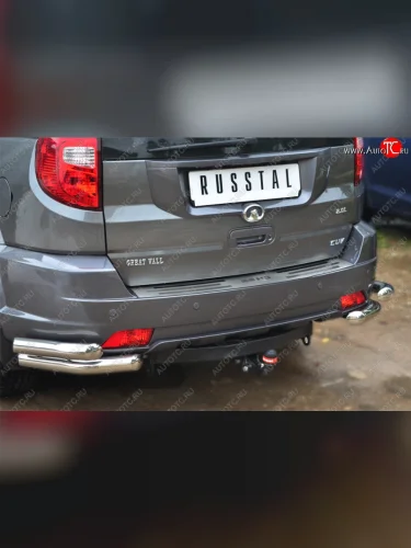 Защита заднего бампера (2 трубы Ø63 уголки, нержавейка) SLITKOFF Great Wall Hover H3 (2010-2014)  дорестайлинг