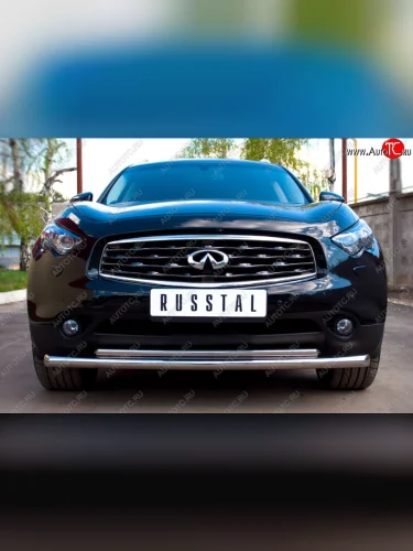 Защита переднего бампера (2 трубыØ63 и 42 мм, нержавейка, дизель) SLITKOFF INFINITI FX37  S51 - QX70  S51