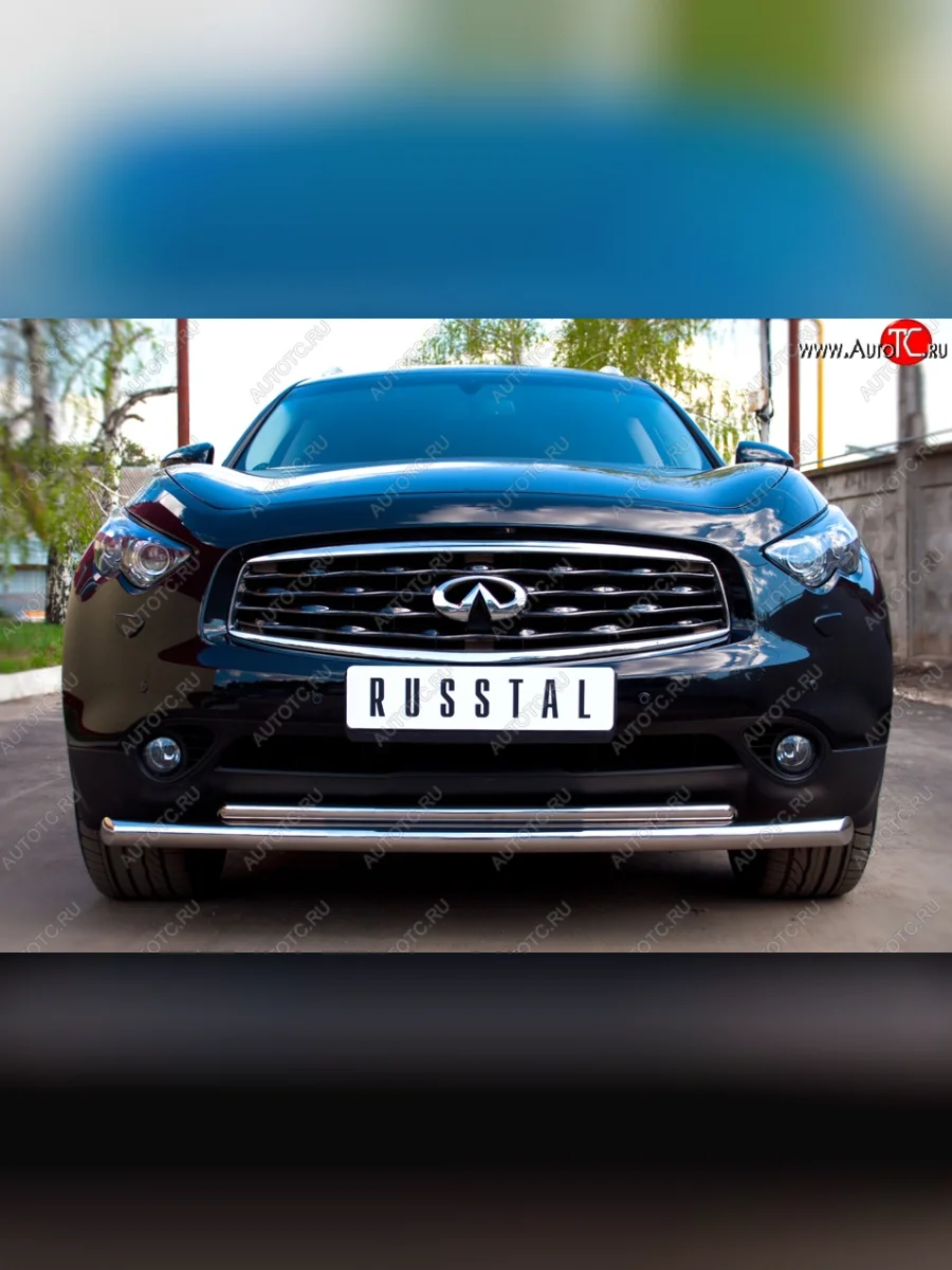 Защита переднего бампера (2 трубыØ63 и 42 мм, нержавейка, дизель) SLITKOFF  INFINITI  FX37  S51, QX70  S51  в Керчи Республика Крым