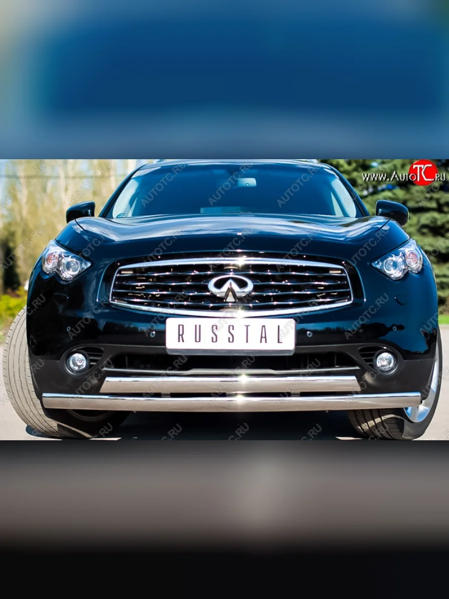 Защита переднего бампера (2 трубыØ75х42 мм, нержавейка, дизель) Russtal INFINITI FX37 S51 рестайлинг (2011-2013)  в Керчи Республика Крым