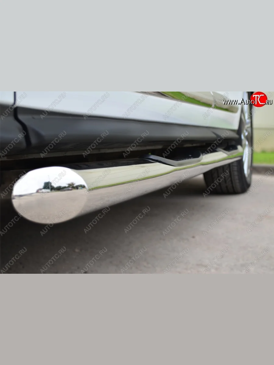 Защита порогов с пластиковыми вставками для ног из круглой трубы диаметром 76 мм (гибрид) SLITKOFF INFINITI JX35 (2012-2014)  в Самаре Самарской области