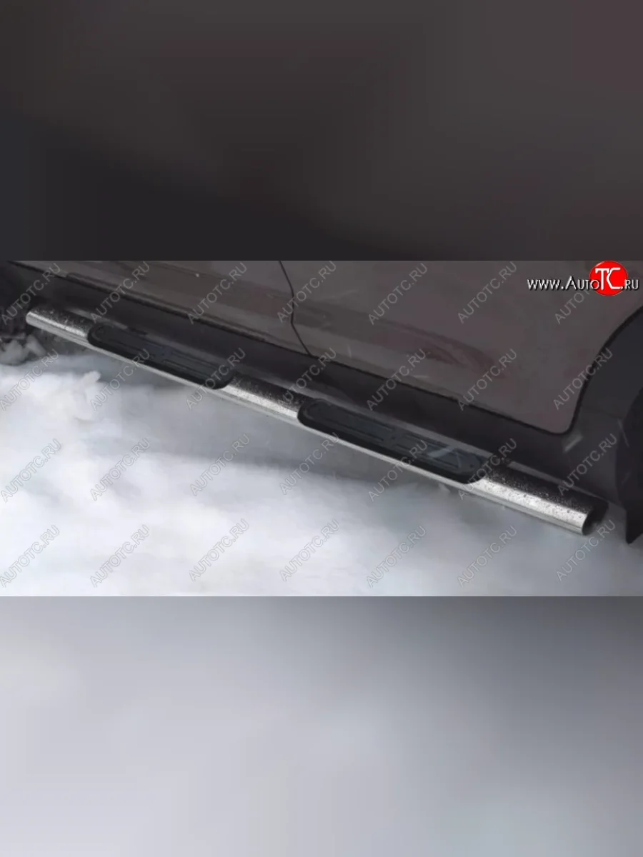 Защита порогов с пластиковыми вставками для ног из овальной трубы диаметром 75x42 мм Russtal Land Rover Freelander L359 дорестайлинг (2006-2010)  в Керчи Республика Крым