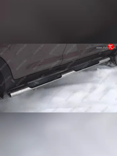 Защита порогов с пластиковыми вставками для ног из овальной трубы диаметром 75x42 мм Russtal Mitsubishi ASX дорестайлинг (2010-2012)