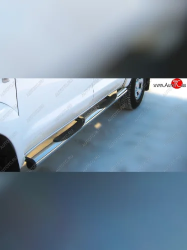 Защита порогов с пластиковыми вставками для ног из круглой трубы диаметром 76 мм SLITKOFF Mitsubishi L200 4  дорестайлинг (2006-2014)