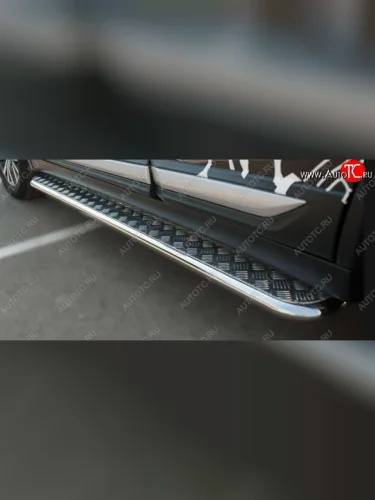 Порожки для ног (Ø42) SLITKOFF (лист - алюминий, профиль - сталь) Mitsubishi Outlander  GF (2015-2018) 2-ой рестайлинг