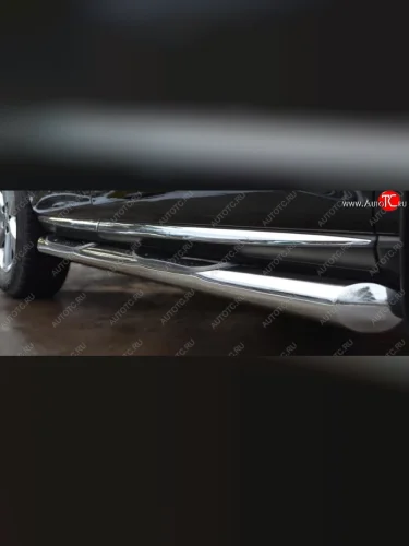 Защита порогов с пластиковыми вставками для ног из круглой трубы диаметром 76 мм (дорестайлинг) SLITKOFF Nissan Murano 2 Z51 дорестайлинг (2008-2011)