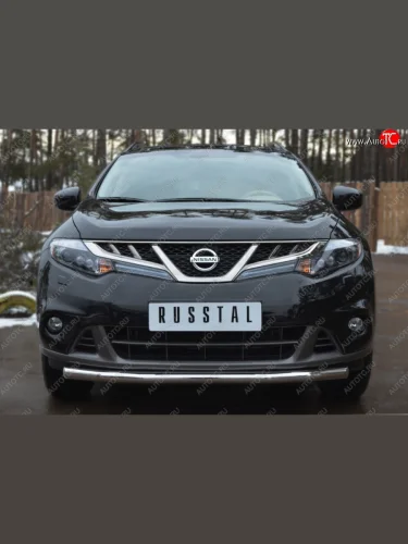 Защита переднего бампера (Ø63 мм, нержавейка) SLITKOFF Nissan Murano  2 Z51 (2010-2016) рестайлинг