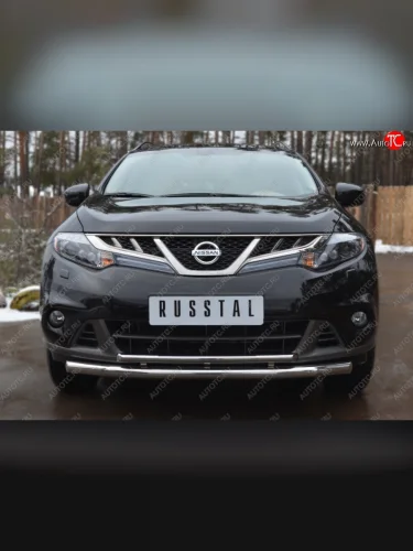 Защита переднего бампера (2 трубы Ø63 и 42 мм, нержавейка) SLITKOFF Nissan Murano  2 Z51 (2010-2016) рестайлинг