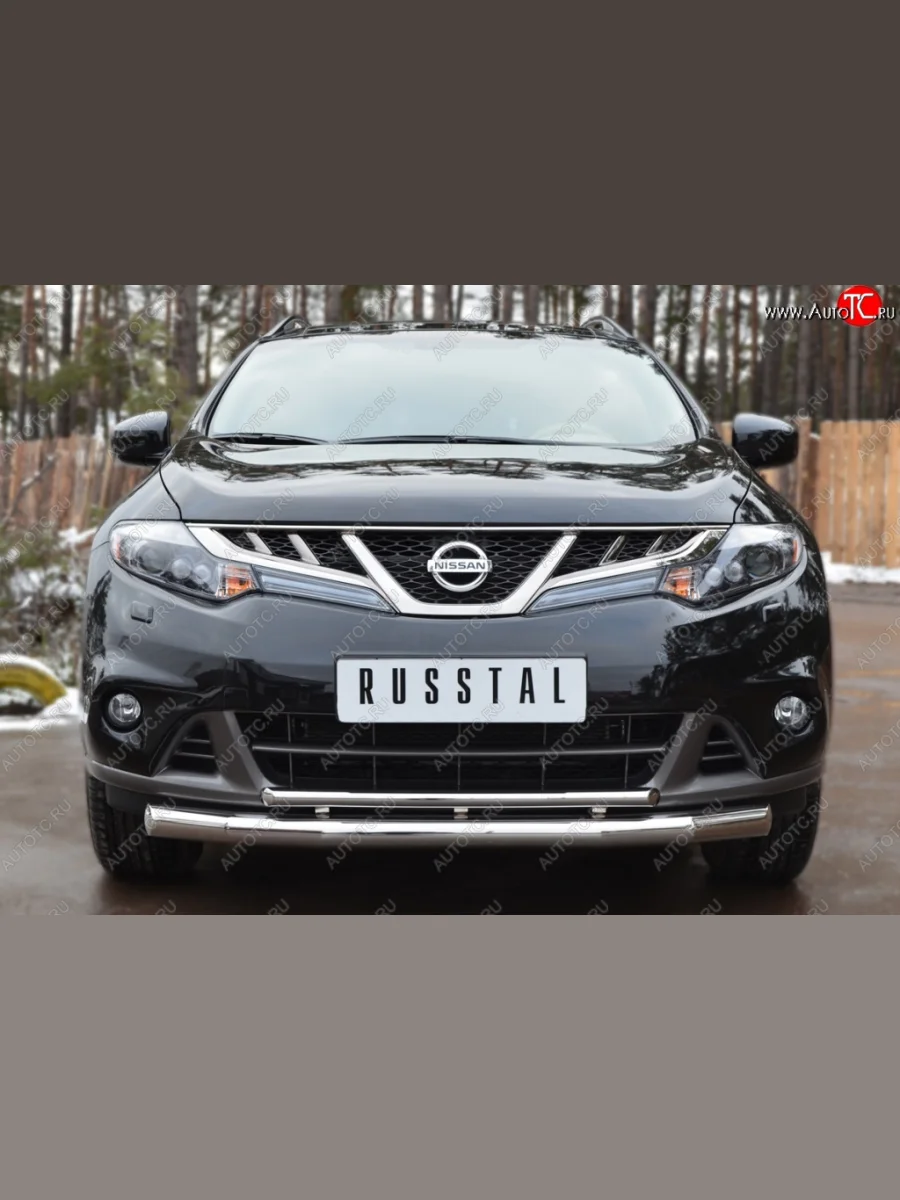 Защита переднего бампера (2 трубы Ø76 и 42 мм, нержавейка) SLITKOFF Nissan Murano 2 Z51 рестайлинг (2010-2016)  в Воронеже Воронежской области
