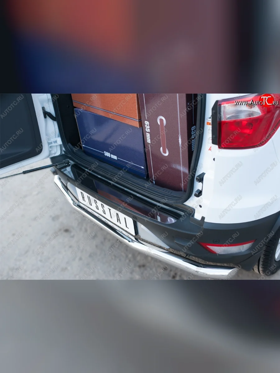 Накладка защитная на верхнюю часть заднего бампера Russtal (лист нержавеющий зеркальный) Ford EcoSport дорестайлинг (2013-2019)  в Керчи Республика Крым