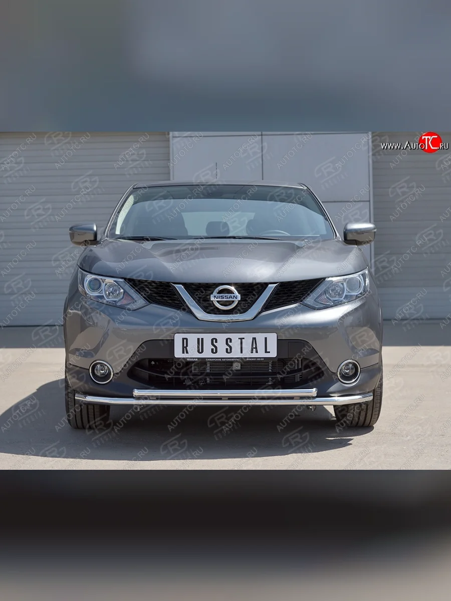 Защита переднего бампера (2 трубыØ42 мм, нержавейка) SLITKOFF Nissan Qashqai 2 J11 дорестайлинг (2013-2019)  в Самаре Самарской области
