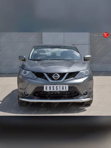 Защита переднего бампера (Ø42 мм, нержавейка) SLITKOFF Nissan Qashqai  2 (2013-2019) J11 дорестайлинг