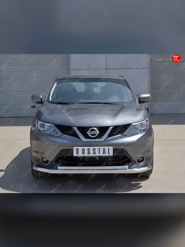 Защита переднего бампера (2 трубыØ63 и 42 мм, нержавейка) SLITKOFF Nissan Qashqai  2 (2013-2019) J11 дорестайлинг
