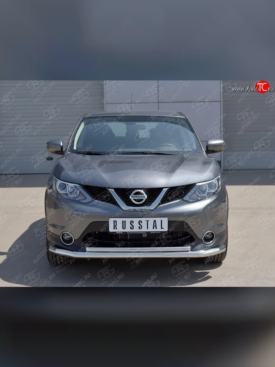 Защита переднего бампера (2 трубыØ63 и 42 мм, нержавейка) SLITKOFF Nissan Qashqai 2 J11 дорестайлинг (2013-2019)  в Перми Пермском крае