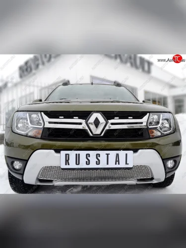 Защитная решётка в воздуховод бампера Russtal (нержавейка) Renault Duster HS рестайлинг (2015-2021)