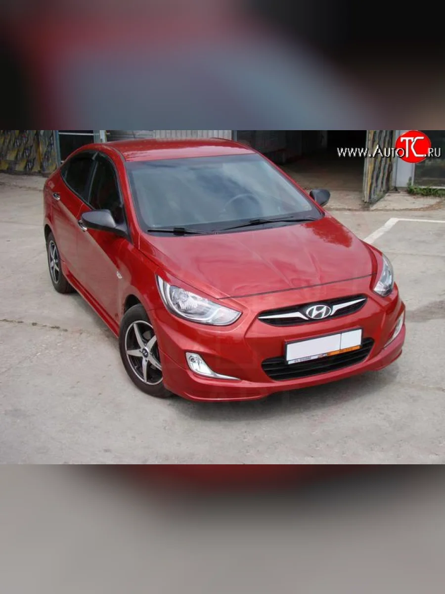 Накладка Sport на передний бампер Hyundai Solaris RBr седан дорестайлинг (2010-2014) (Неокрашенная)  в Керчи Республика Крым