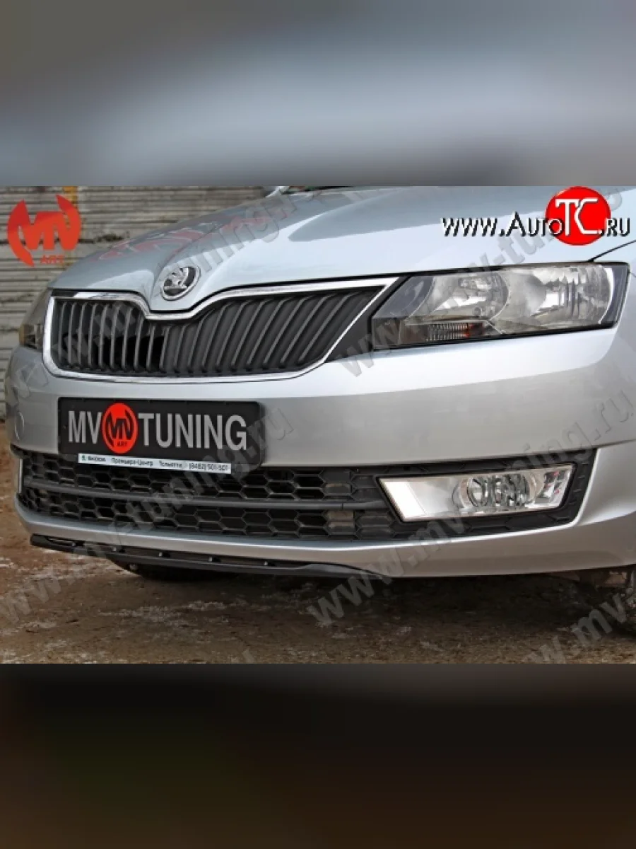 Накладка на передний бампер Sport Skoda Rapid NH3 дорестайлинг лифтбэк (2012-2017) (Текстурный пластик, Неокрашенная)  в Воронеже Воронежской области