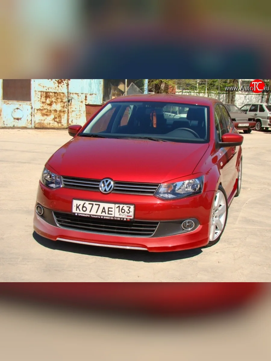 Накладка Racing на передний бампер Volkswagen Polo Mk5 6R,6C,61 седан дорестайлинг (2009-2015) (Неокрашенная)  в Перми Пермском крае