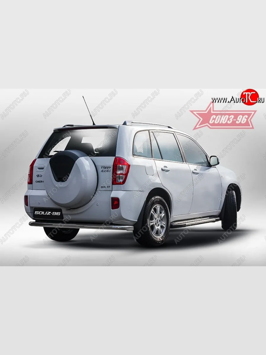Защита заднего бампера из длинной трубы d60 Souz-96 Chery Tiggo T11 рестайлинг (2013-2016)  с доставкой в г. Керчь