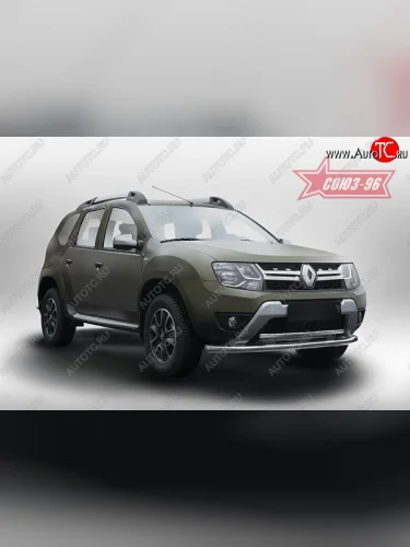 Защита переднего бампера двойная Souz-96 (d60/42). Renault Duster  HS (2015-2021) рестайлинг