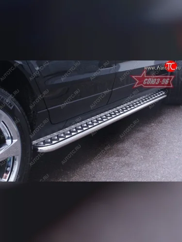 Защита порогов с листом Souz-96 (d42). Cadillac SRX дорестайлинг (2010-2012)