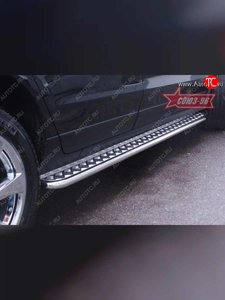 Защита порогов с листом Souz-96 (d42). Cadillac SRX дорестайлинг (2010-2012)  в Перми Пермском крае