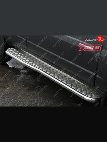 Защита порогов с листом рестайлинг Souz-96 (d42). Chevrolet Niva  2123 (2009-2020), Лада ВАЗ 2123 (Нива Шевроле) (2009-2021)