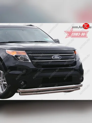 Защита переднего бампера двойная Souz-96 (d76/60) Ford Explorer  U502 (2010-2016) дорестайлинг