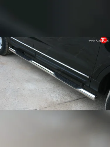 Защита порогов с двумя проступями Souz-96 (нержавеющая сталь 76 мм) Ford Explorer U502 дорестайлинг (2010-2016)