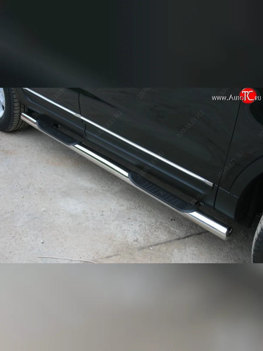 Защита порогов с двумя проступями Souz-96 (нержавеющая сталь 76 мм) Ford Explorer U502 дорестайлинг (2010-2016)  в Перми Пермском крае