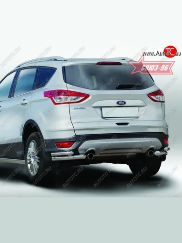 Защита заднего бампера из двойных боковых уголков Souz-96 (d60/42) Ford Kuga  2 (2013-2016) дорестайлинг