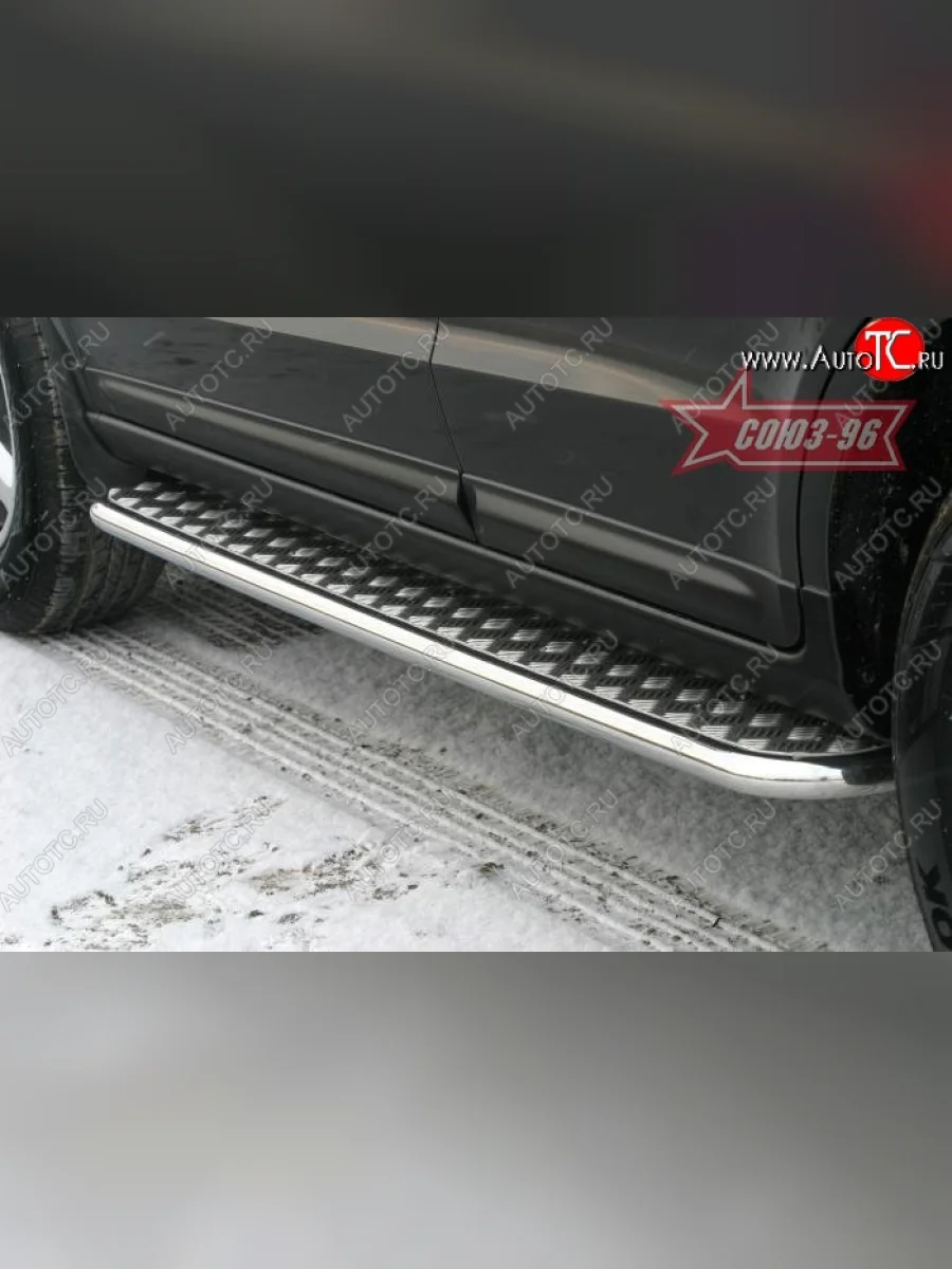 Защита порогов с листом Souz-96 (d42). Hyundai Santa Fe CM дорестайлинг (2006-2009)  в Перми Пермском крае