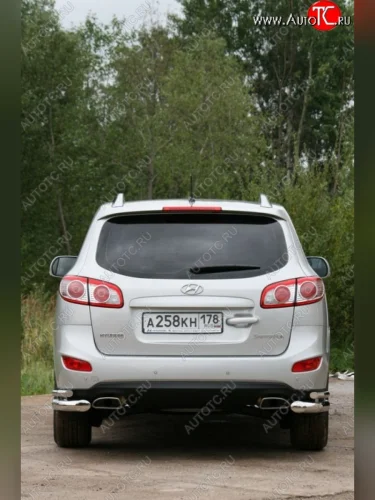 Защита заднего бампера из двойных боковых уголков d 76x42 Souz-96 Hyundai Santa Fe  CM (2009-2012) рестайлинг