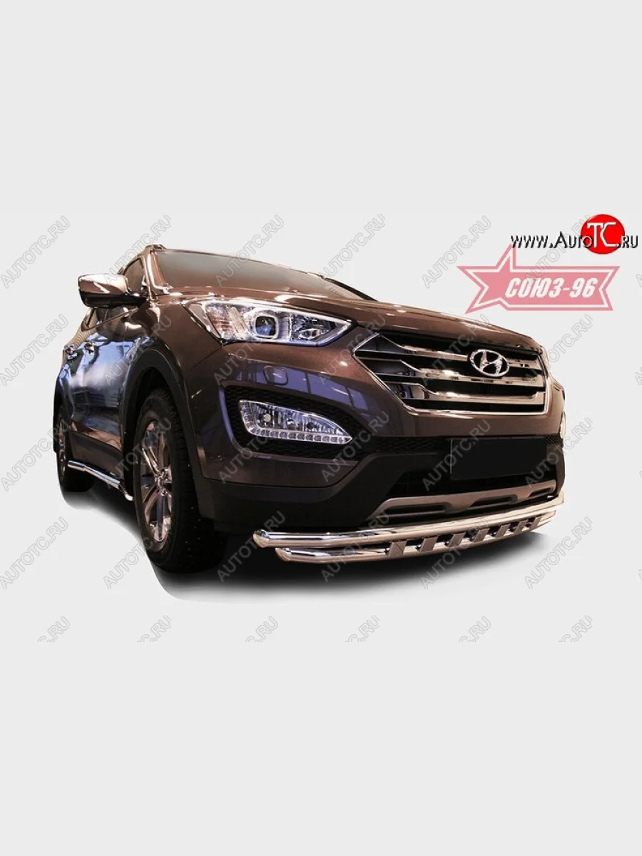 Защита переднего бампера двойная Souz-96 (d60/60) Hyundai Santa Fe DM дорестайлинг (2012-2016)  в Керчи Республика Крым