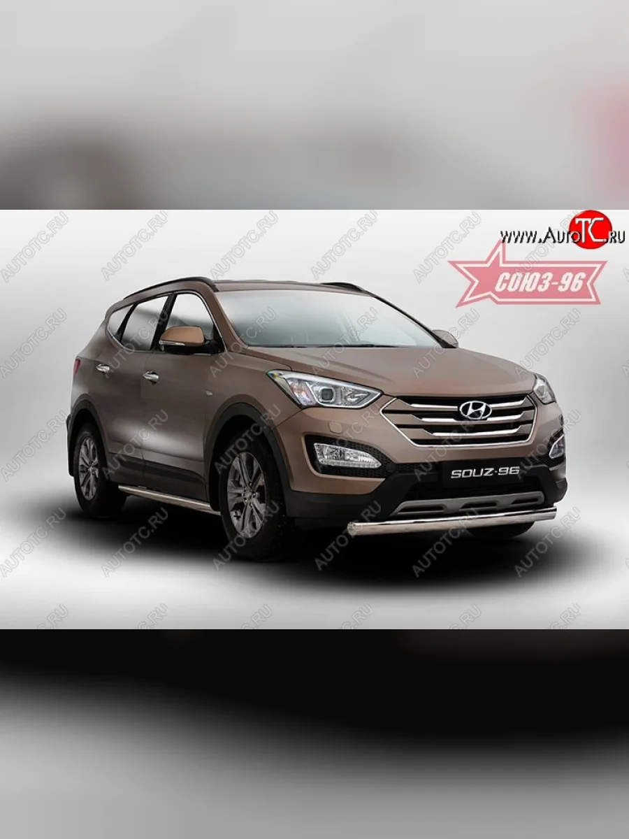 Защита переднего бампера одинарная из овальной трубы Souz-96 (d75х42). Hyundai Santa Fe DM дорестайлинг (2012-2016)  в Керчи Республика Крым