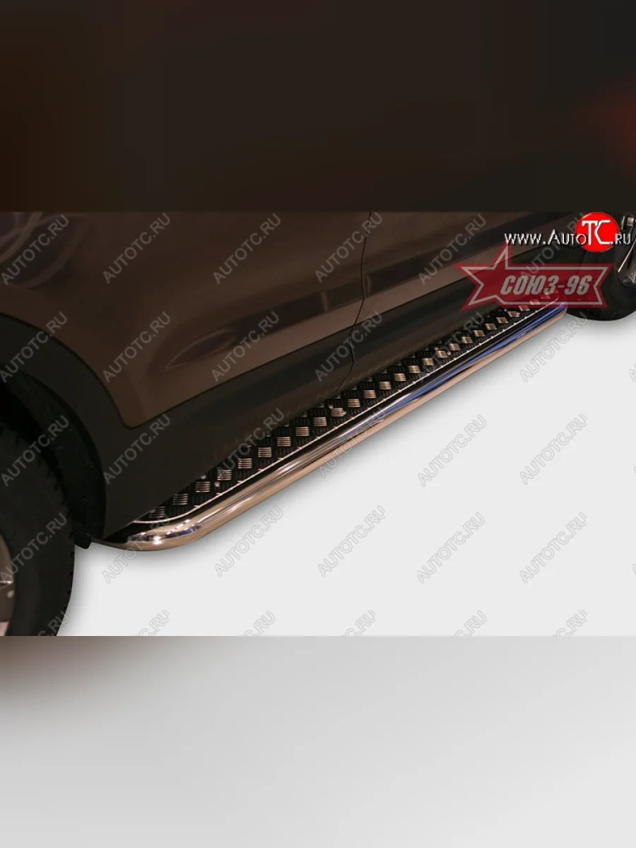 Защита порогов с листом Souz-96 (d60).  Hyundai Santa Fe (2012-2016) DM  в Самаре Самарской области