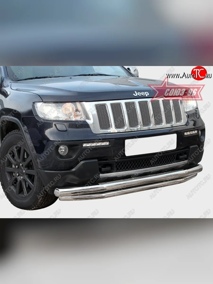 Защита переднего бампера двойная Souz-96 (d76/60) V2  Jeep Grand Cherokee (2010-2013) WK2  в Керчи Республика Крым