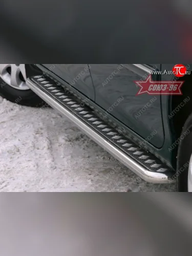 Защита порогов с листом рестайлинг Souz-96 (d42). KIA Carnival ( UP,CQ,  UP,GQ) (1998-2006) минивэн дорестайлинг, минивэн рестайлинг