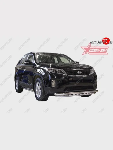 Защита переднего бампера двойная с элементами из профиля Souz-96 (d60/60) KIA Sorento XM рестайлинг (2012-2015)