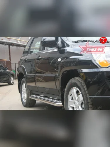 Защита порогов с листом рестайлинг Souz-96 (d60). KIA Sportage  2 JE,KM (2004-2008) дорестайлинг
