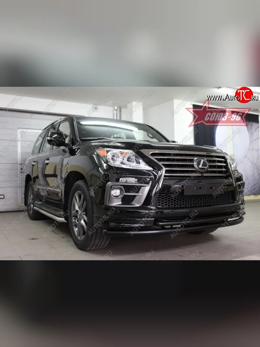 Защита переднего бампера двойная Souz-96 (d60/42). Lexus LX570 J200 1-ый рестайлинг (2012-2015)  с доставкой в г. Пермь