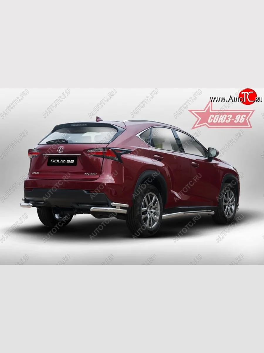 Защита заднего бампера из двойных боковых уголков Sport Souz-96 (d60/42) Lexus NX200 Z10 дорестайлинг (2014-2017)  в Керчи Республика Крым