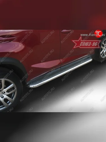 Защита порогов с листом F-Sport Souz-96 (d60). Lexus NX200 Z10 дорестайлинг (2014-2017)