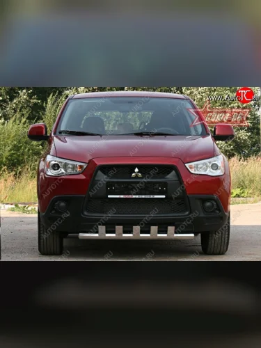 Защита переднего бампера одинарная с элементами из профиля Souz-96 (d60) Mitsubishi ASX дорестайлинг (2010-2012)
