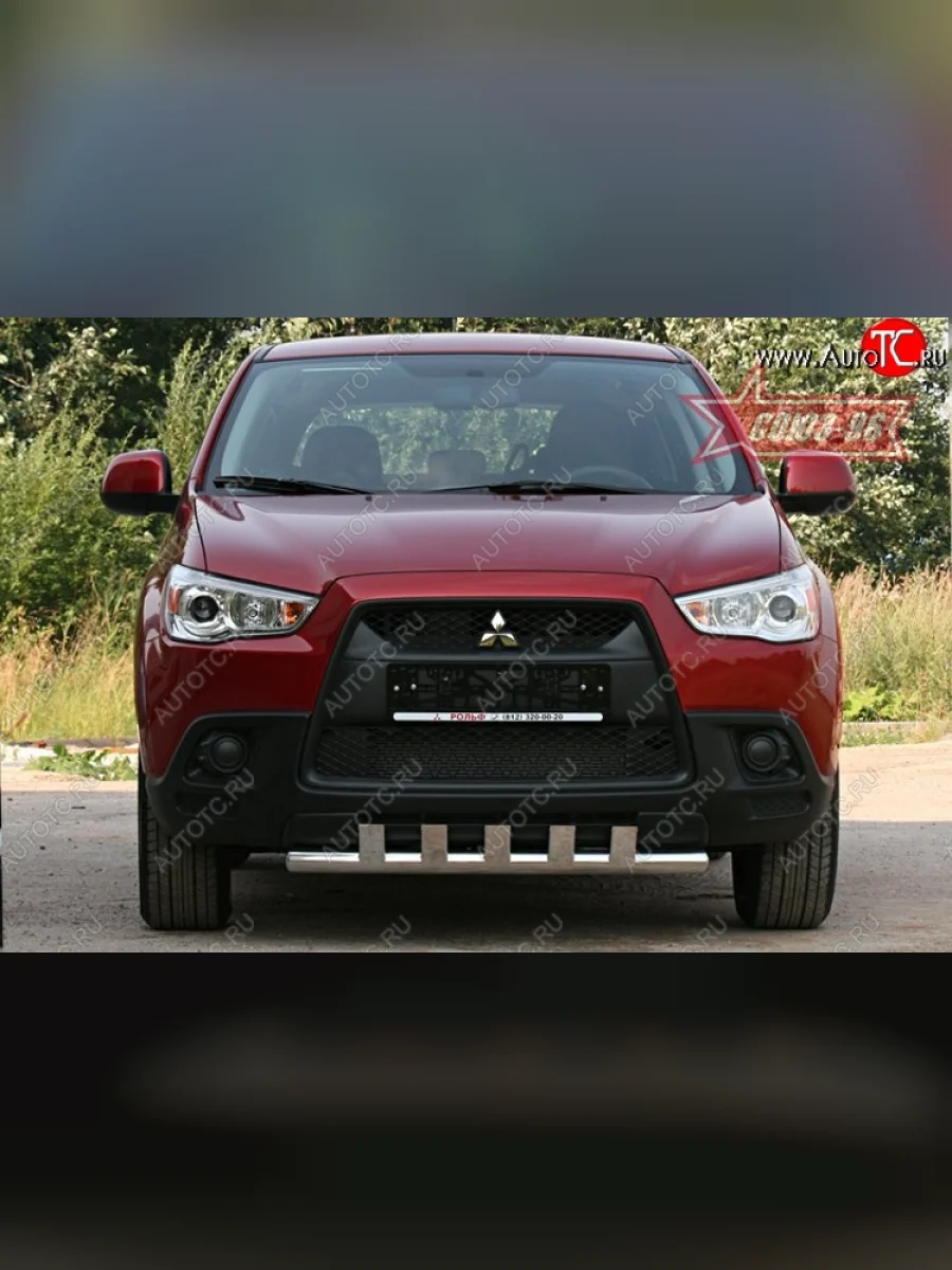 Защита переднего бампера одинарная с элементами из профиля Souz-96 (d60) Mitsubishi ASX дорестайлинг (2010-2012)  с доставкой в г. Керчь