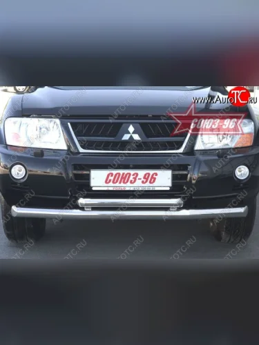 Защита переднего бампера двойная Souz-96 (d76/60) Mitsubishi Pajero  3 V70 (1999-2003) дорестайлинг