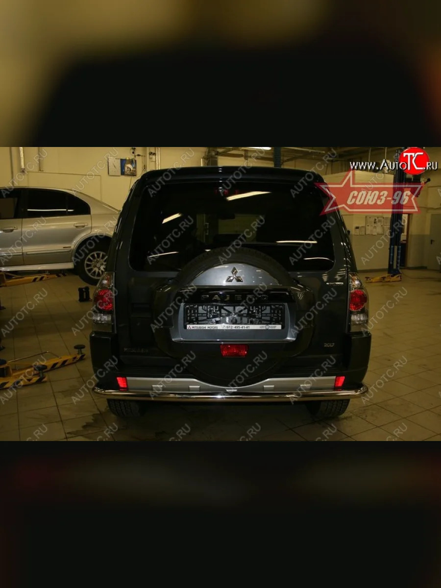 Защита заднего бампера Souz-96 (d60)  Mitsubishi Pajero (2006-2011) 4 V80 (полированная нержавейка)  в Самаре Самарской области