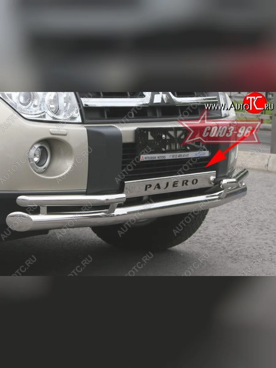 Декоративная накладка Souz-96 на передний бампер Mitsubishi Pajero 4 V90 дорестайлинг (2006-2011)  в Керчи Республика Крым