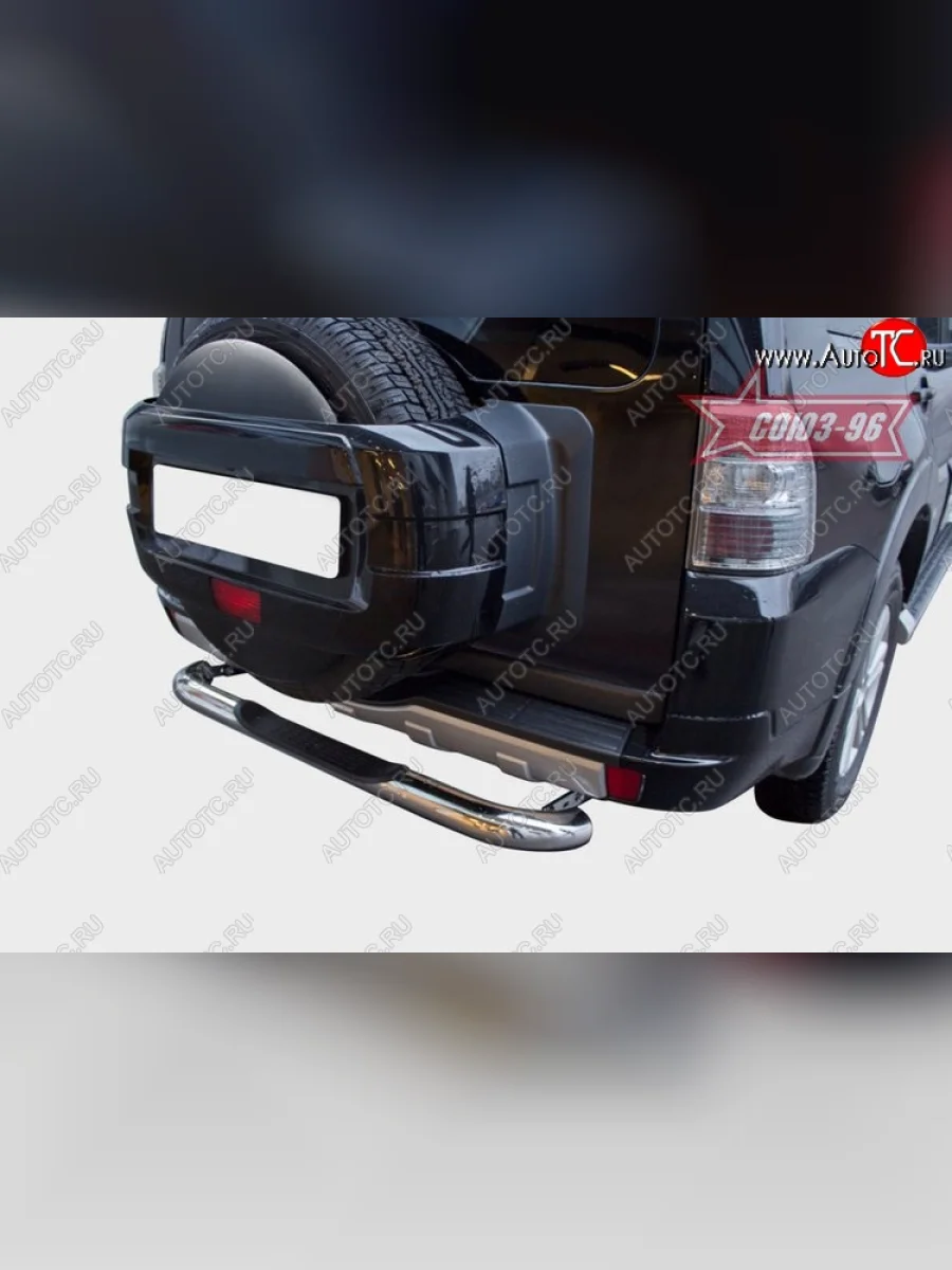 Защита заднего бампера с пластиковой подножкой (d76) Souz-96 Mitsubishi Pajero 4 V90 дорестайлинг (2006-2011)  в Самаре Самарской области